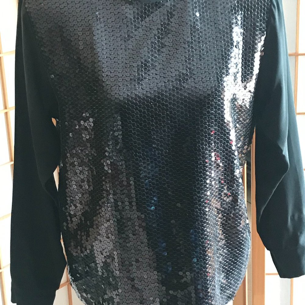 Silk blouse/black silk blouse/ black sequinned